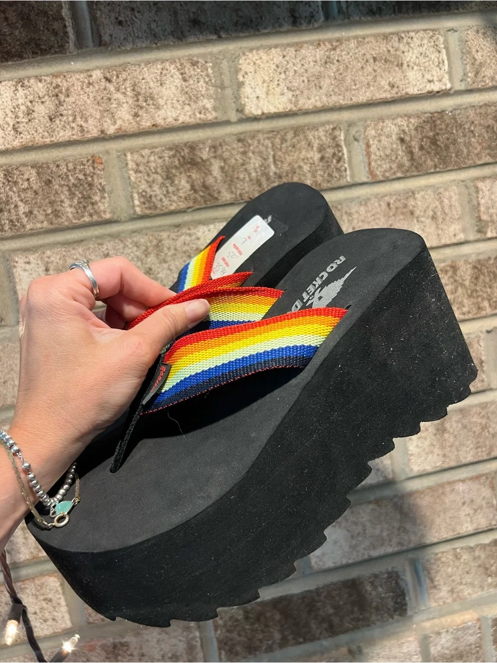 Rocket Dog Platform Wedge y2k Rainbow Flip Flops